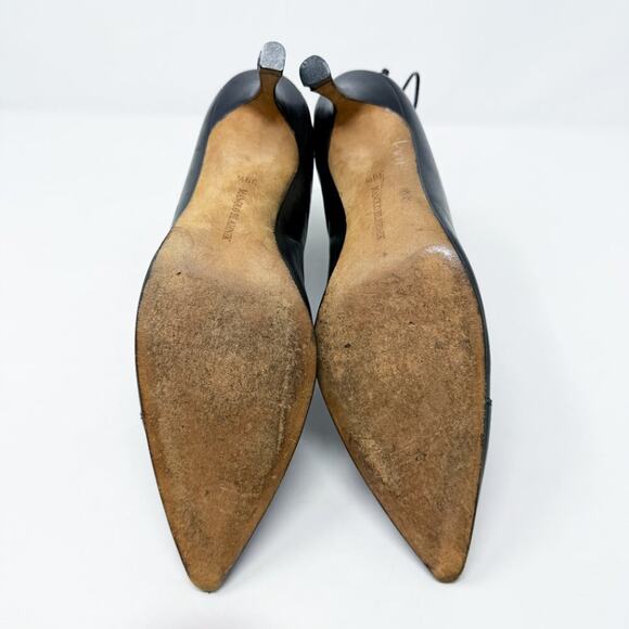 Manolo Blahnik Black Leather Pointy Toe Stiletto Booties Size 39.5 Back Lace Up - Picture 6 of 10